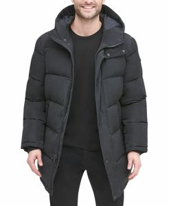 Blouson d'hiver pour homme avec logo personnalisé, bomber rembourré en duvet, nylon, toile, col montant fin, taille plus, position du logo sur le devant - Product Image 1