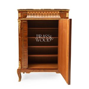 Mueble Zapatero de Lujo Estilo Francés con Tapa de Mármol Premium, Marquetería Floral Intrincada y Detalles en Latón Dorado para Salón de Palacio - Product Image 3