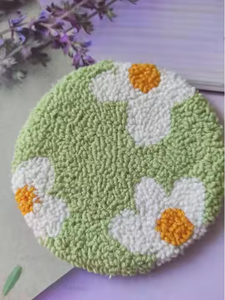Sous-verres brodés à l'aiguille de poinçon à la main coloré marguerite tufté tasse tapis accessoire conception florale idée cadeau parfaite - Product Image 3