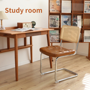 Ensemble de <span class=keywords><strong>2</strong></span> chaises de salle à manger en rotin de style Mid-Century, chaises latérales à cadre chromé et revêtement en similicuir pour cuisine et salon - Product Image 4