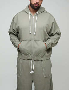 Ensemble sweat à capuche oversize pour homme avec fermeture éclair et pantalon large |   Survêtement streetwear en coton 100% poids lourd |   Logo personnalisé OEM privé - Product Image 3