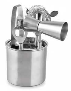 Premium <b>5</b>-Piece Stainless Steel Cocktail Shaker Set Gold and Silver Bar Spoons with Classic Design Stylish Stand and <b>Gift</b> Box - Product Image 1