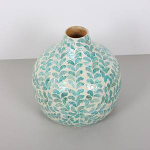 Handmade Mother Of Pearl Vase <b>Light</b> Blue <b>Leaf</b> Pattern Handmade Decorative Pot For Wholesale Home Decor And Coastal Style Design - Product Image 2