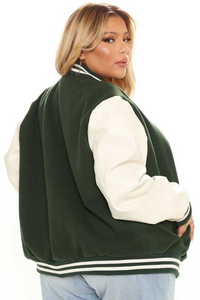 Veste universitaire écologique respirante à carreaux verts et blancs personnalisée pour femmes, streetwear, veste de baseball universitaire, veste bomber décontractée en laine - Product Image 4