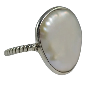 Handmade 925 Sterling <b>Silver</b> Coin Pearl <b>Ring</b> Freshwater <b>Statement</b> Promise Jewelry Gift for Her Anniversary - Product Image 1