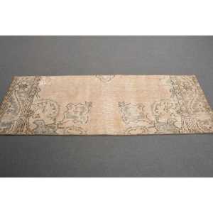 Turkish Vintage Eco Friendly Rug 2.1x5.8 ft <b>Brown</b> Patchwork <b>Wool</b> with Latex Backing - Product Image 2