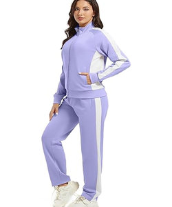 Tenues de sport de jogging décontractées 2 1 pour femmes ensemble de survêtement à fermeture éclair à manches longues avec poches à col montant Design solide pour la saison d'automne - Product Image 1