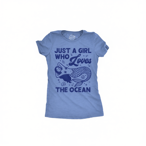 T-shirt pour femme « Just a Girl for Who Loves the Ocean », décoré de fleurs, en coton respirant, tailles XS-3XL, coupe ample - Product Image 3