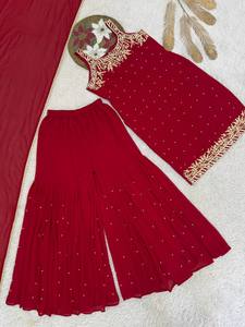 Vente en gros Orange Sequins Kurti Sharara Set Chanderi Banarasi Dupatta pour la fête de mariage Porter réception de fête et commandes personnalisées - Product Image 5