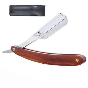 Rasoirs de coiffeur de qualité supérieure manche en bois rasoir de rasage en acier inoxydable à bord droit avec pochette en cuir - Product Image 2