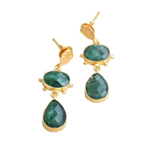 绿色长款耳环印度制造商和批发供应商最新设计师宝石吊坠珠宝
