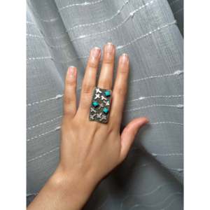 Scott Skeets High Grade Kingman Turquoise Platinum Sterling Silver <b>Adjustable</b> <b>Ring</b> Bezel Set Smooth Cut Boho for Everyday Wear - Product Image 5