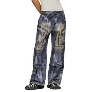 High Street Custom <b>Jeans</b> High Quality Cotton Straight Denim with Black Label Wash Plus Size <b>Button</b> <b>Fly</b> Closure New Arrival - Product Image 5