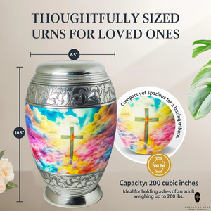 Urnas de cremación de aluminio hechas a mano con revestimiento Meena grande (220 pulgadas cúbicas) y recuerdo (3 pulgadas cúbicas) grabables - Product Image 2