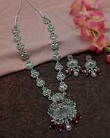 DERNIER DESIGNER À LA MODE ABD TRADITIONNEL OXYDSIDE ARGENT NOIR MENTAL BIJOUX LONG PENDENTIF COLLIER ENSEMBLE POUR FEMMES ET FILLES