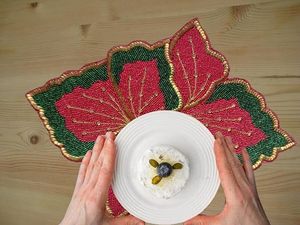 Winter Special Solidarity Impex Hand <b>Beaded</b> <b>Placemat</b> Red Green Butterfly Shape for Festive Weddings & Parties Solid Table Decor - Product Image 2