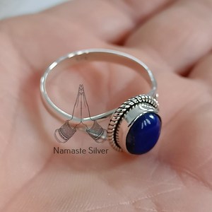 Bague artisanale en argent sterling 925 pour femme, style bohème, avec pierre précieuse lapis-lazuli bleue et motif géométrique, pièce maîtresse, cadeau pour elle - Product Image 4