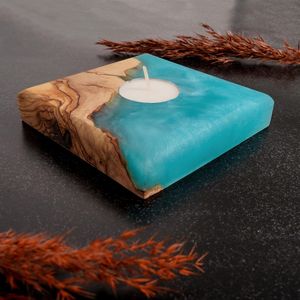 Porte-bougie en résine et bois fait main de qualité supérieure, base en bois naturel, forme personnalisée, décoration d'intérieur pour la Saint-Valentin - Product Image 6