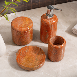 Ensemble d'accessoires de salle de bain de luxe moderne écologique quatre pièces blanc argenté en gros : distributeur de savon, gobelet, pot et porte-savon - Product Image 3