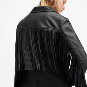 Veste en cuir frotté à la mode Veste ample de style moto à revers en cuir de vachette - Product Image 6