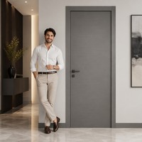 Puertas Interiores Modernas de Melamina, Puertas de Madera con Diseño Laminado, Puerta Plana Sólida de MDF Ignífuga para Villa, Superficie Acabada