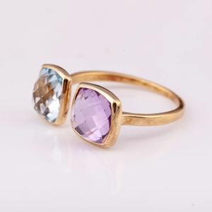 Prime Grade 925 Sterling Silver <b>Ring</b> 14K <b>Gold</b> Rhodium Plated Pave Setting Trendy Natural Blue Topaz <b>Amethyst</b> Diamond for Parties - Product Image 5