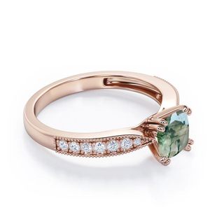 Anillo Clásico de Plata 925 con Ágata Verde Musgo de Corte Cojín de 1.25 Quilates, con Grabado Milgrain y Cuentas, de Shama Gems Jewels - Product Image 6