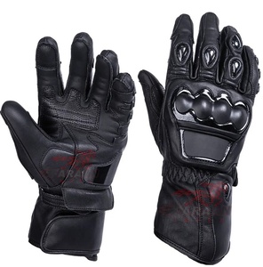 ถุงมือแข่งรถหนังวัวพร้อมซับในนุ่มสีดำล้วน - Product Image 1