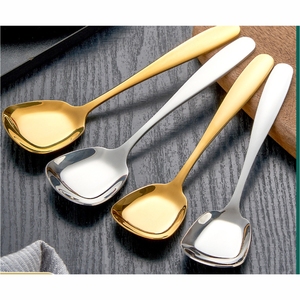 Luxury <b>Square</b> Head Stainless Steel Spoon <b>Set</b> Gold Silver Mirror Polished Flatware Soup Dessert Spoons for Restaurant Hotel Home - Product Image 1