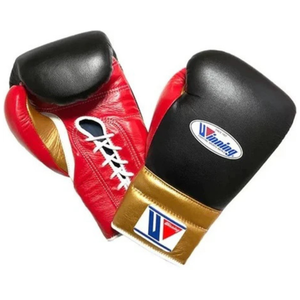 Gants de boxe à lacets Winning, or, noir, rouge, cuir véritable de qualité supérieure, pour entraînement et sparring professionnels, 8 oz - Product Image 1