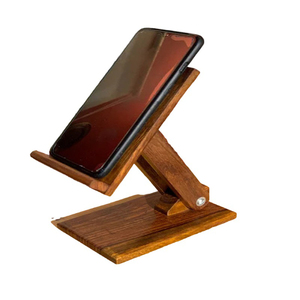 Trending design <b>crafted</b> brass inlay work wood mobile stand Mobile stand for desk Natural wooden cell phone - Product Image 3