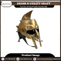 Casque de guerrier en laiton plaqué or, style antique, design à pointes, gravure imprimée, pièce de décoration cosplay