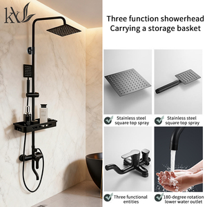 ก๊อกผสมน้ำฝักบัวติดผนังแบบคู่ ยี่ห้อ YaKe รุ่น Modern สีดำ ทำจากทองเหลือง พร้อมราวเลื่อน หัวฝักบัวทรงสี่เหลี่ยม  แบบฝน/แบบพ่นแรง/แบบพ่นนุ่ม - Product Image 2