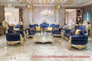 Juego de Sofás de Salón con Acabado Dorado Victoriano, Estilo Antiguo, Madera de Teca, Juego de Sofás de 8 Plazas, Juego de Sofás de Madera de Teca de Alta Calidad - Product Image 2