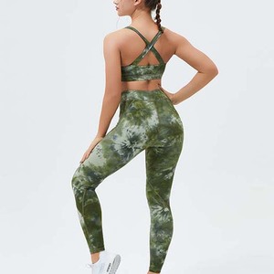 Ensembles d'entraînement de Yoga pour femmes, Logo personnalisé, soutien-gorge de sport et Leggings Tie Dye, ensemble de gymnastique deux pièces de Yoga nu + - Product Image 3