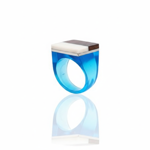 Anillo llamativo de resina azul con incrustaciones de madera y mármol, anillo moderno de estilo arquitectónico, joyería geométrica hecha a mano para mujer - Product Image 4