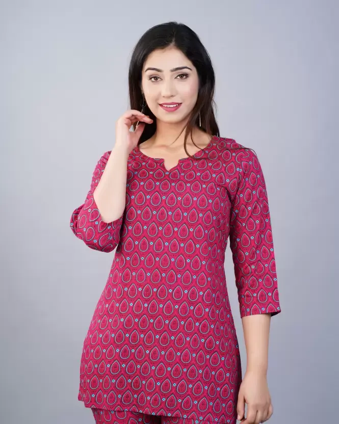 Top Sell 2023 Cotton Foil Printed Night Suit With Customized Size For Women Night Wear By Indian Exporters