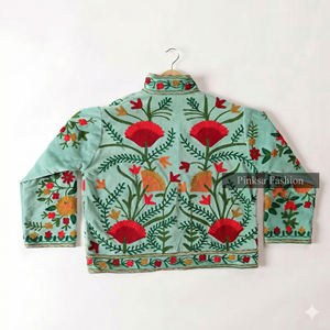 Veste universitaire en velours brodé floral bohème, anti-rides, écologique, coupe-vent, respirante, col rond, style Suzani, pour l'hiver et l'automne - Product Image 2