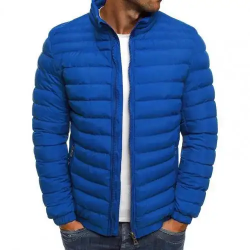 Men 's Autumn Winter Coat Solid Puffer Jacket Stand Collar Zipper Closure Pockets Casual Puffer Warm Jacket