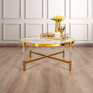 Mesa de té de mármol de diseño moderno con patas de metal para sala de estar de hotel inspirada en el lujo del norte de Europa - Product Image 2