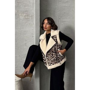 Chaleco de Felpa con Estampado de Leopardo para Mujer, Marca TOPSHOW, Mezcla de Algodón y Poliéster, Prenda Exterior sin Mangas de Piel Sintética Suave para Uso Casual - Product Image 1