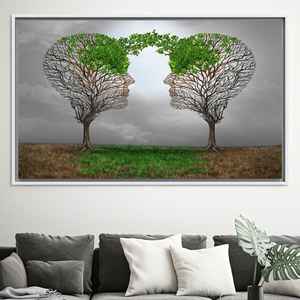 <b>Face</b>-to-<b>Face</b> <b>Tree</b> Silhouette Canvas: Symbolic Art Print for Serene Spaces,WHITE FRAMED CANVAS - Product Image 1