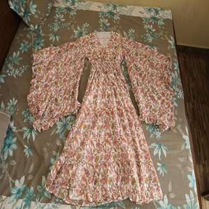 Robe tunique en coton à manches longues, col en V, imprimé floral, longueur au sol, écologique, lavable, pour femmes, été, nouvelle année - Product Image 2