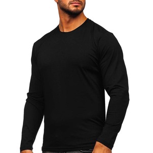 Camiseta de Manga Larga para Hombre, de Algodón y Fibra de Bambú, Estilo Raglán, Lisa, Ajustada, para Gimnasio, Color Negro Azabache - Product Image 1