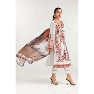 Women's White Khadi Net Salwar Kameez & Dupatta 2-Piece Loose Fit Casual Cotton Ethnic Wear Stitched - Product Image 3