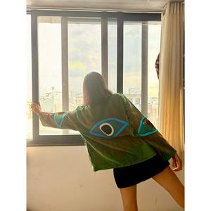 Reversible Kantha Evil Eye Velvet <b>Jacket</b> for Ladies Quilted Embroidered <b>Leather</b> Coat Autumn/<b>Winter</b> Boho Style - Product Image 1