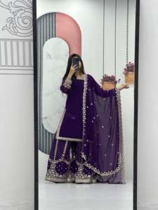 Robe de mariée indienne exclusive de créateur avec Dupatta bleu foncé pour femme, tenue de fête Salwar Kameez du fournisseur indien - Product Image 4