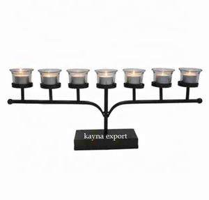 Bougeoir votif décoratif en métal design vintage enduit de poudre noire mate pour la décoration de la maison - Product Image 1