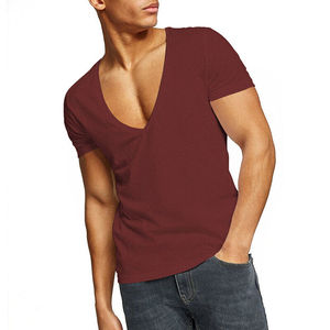 T-shirts col en v personnalisés pour hommes manches courtes logo personnalisé imprimé vente en gros prix en vrac col en v 2023 - Product Image 5