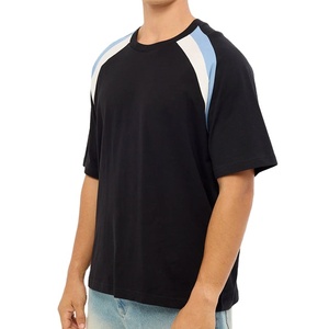 Camiseta de Diseño Casual con Cuello Redondo, Hombros Caídos, Corte Holgado, Estilo Urbano, Patrón de Paneles, Diseño de Logotipo Personalizado, OEM - Product Image 4